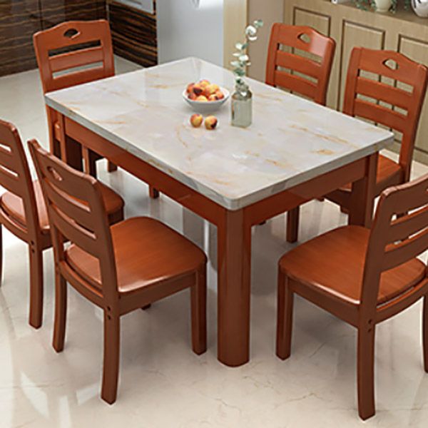 Modern Stone Rectangle Dining Table Rubber Wood Legs for Dining Room