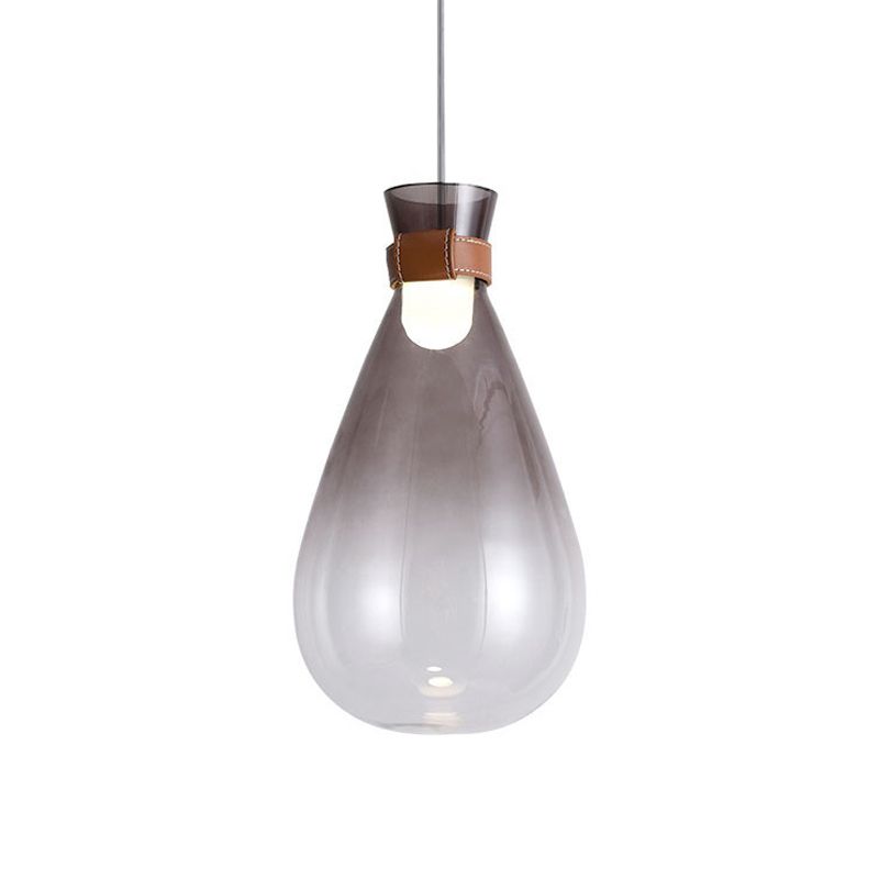 Druppel keukenbar drop hangers rook grijs/wit ombre glas 1 kop moderne hangende lamp met lederen nekband, 7 "/8,5" w
