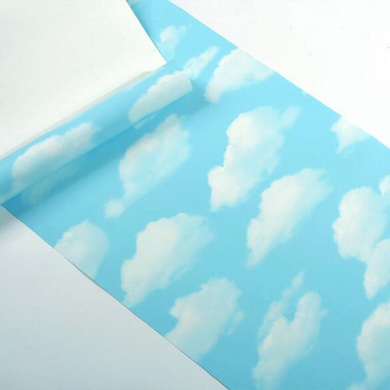 Simple Light Sky and Cloud Moisture-Resistant Non-Pasted Wallpaper for Boys, 33'L x 20.5"W