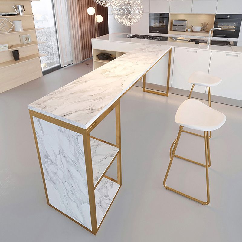 Rectangular Bar Height Table Faux Marble Top Bistro Pub Table for Patio Use