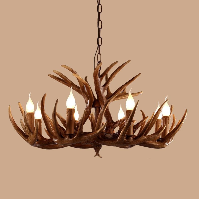 Deer Horn Resin Chandelier Lighting Classic Style Dining Room Pendant Light Fixture
