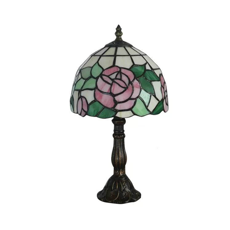 Tiffany Rose Table Light Dormitorio 1 Luz de vidrio manchado de luz Luz de pie en blanco rosa/rosa