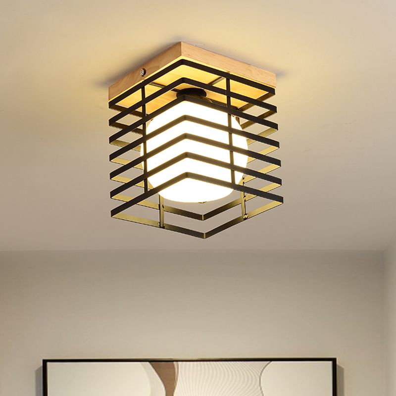 Lámpara colgante de montaje empotrado cuadrado negro/blanco, lámpara de montaje en techo de 1 luz Simple de Metal para pasillo