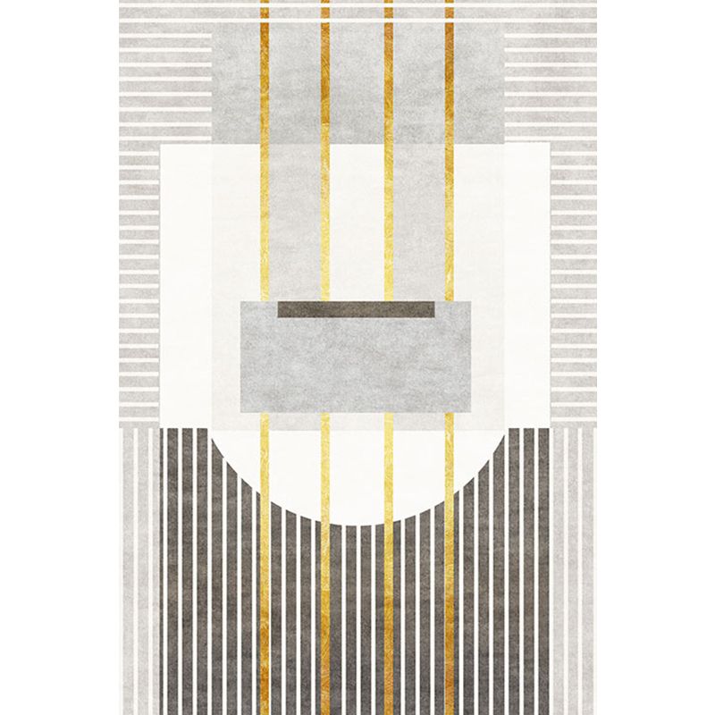 Novelty Geometric Pattern Rug with Stripe Grey and Green Polyester Rug Non-Slip Backing Washable Pet Friendly Carpet for Home