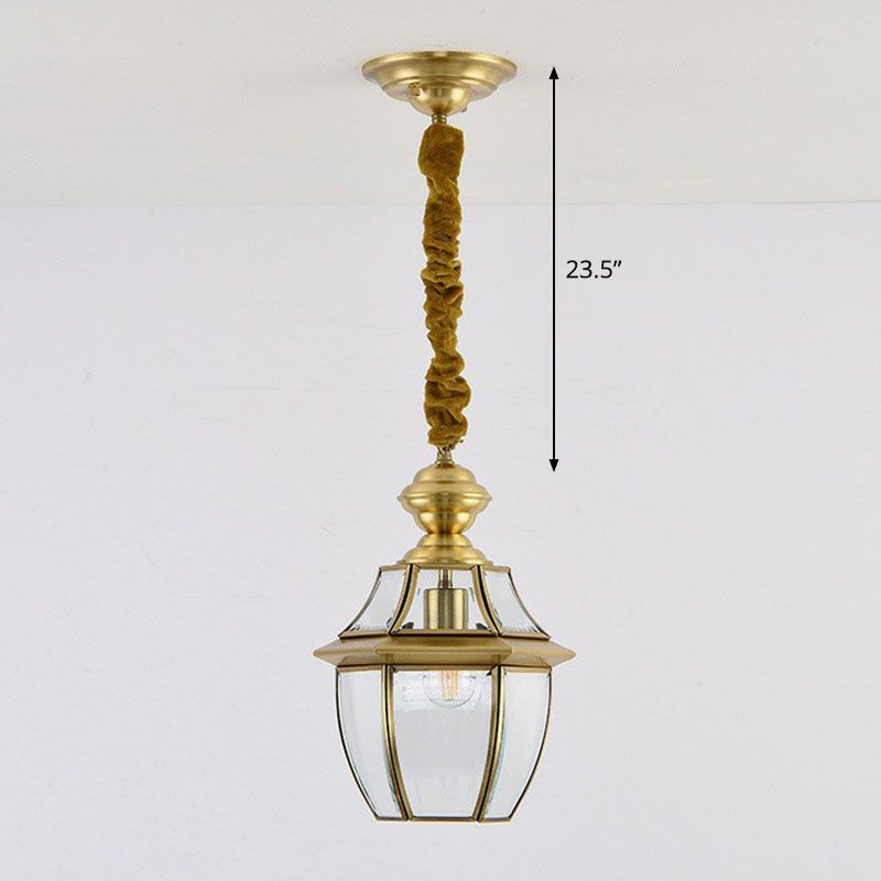 Brass Oval Lantern Pendant Lamp Colonial Style Clear Glass Corridor Ceiling Hang Light