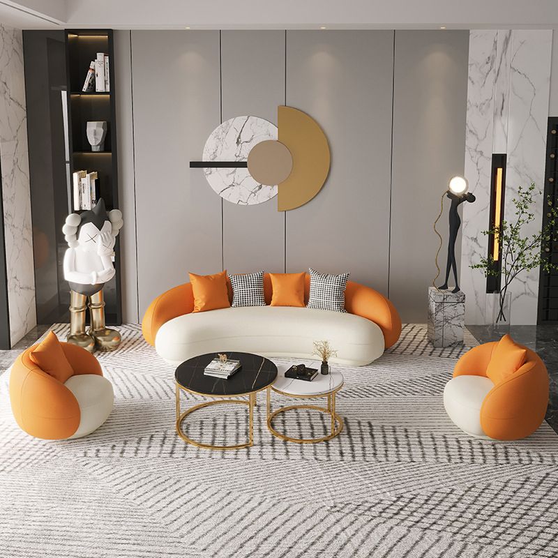 Contemporary Faux Leather Sloped Arm Sofa Tight Back Curved Sofa