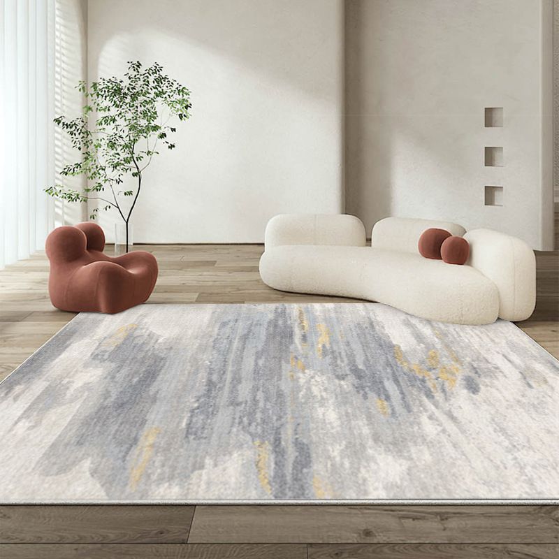 Gray Modern Rug Polyester Simple Rug Non-Slip Backing Rug for Drawing Room