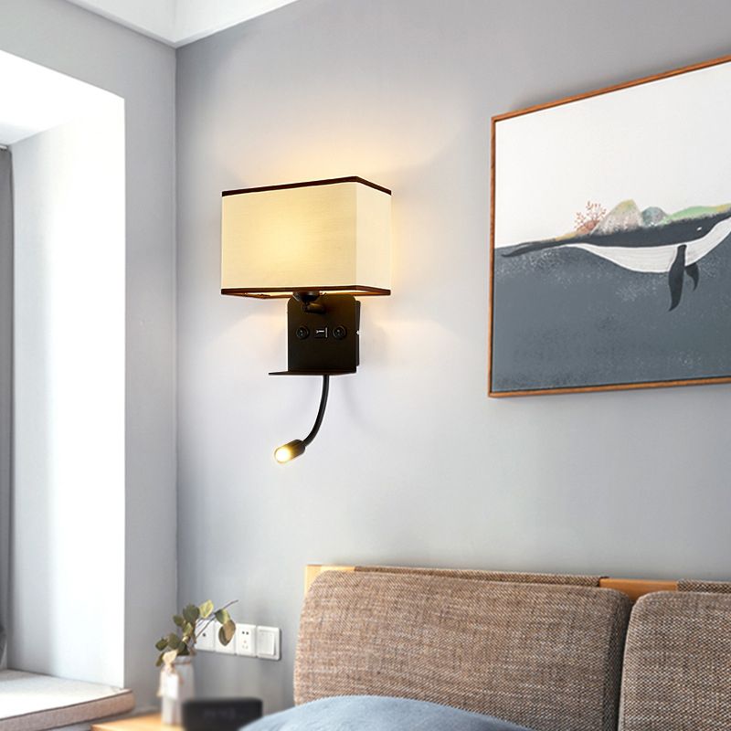 Metal Adjustable Modern Wall Sconce Rectangle Shape Wall Light with Fabric Shade for Study