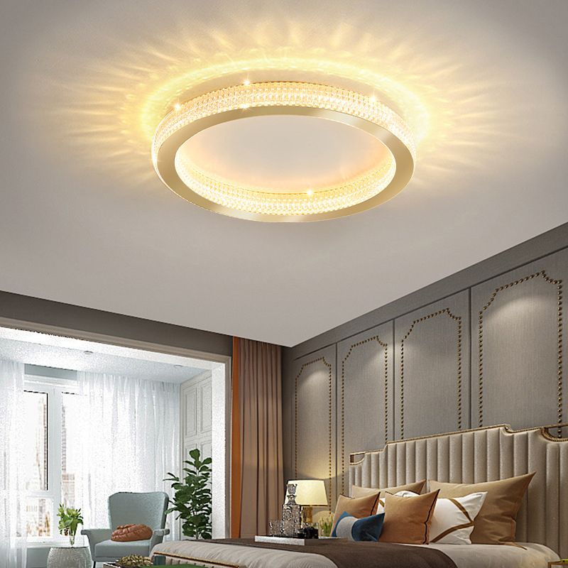 Single Golden Flush Mount Lighting Circle Glass LED Ceiling Light for Living Room