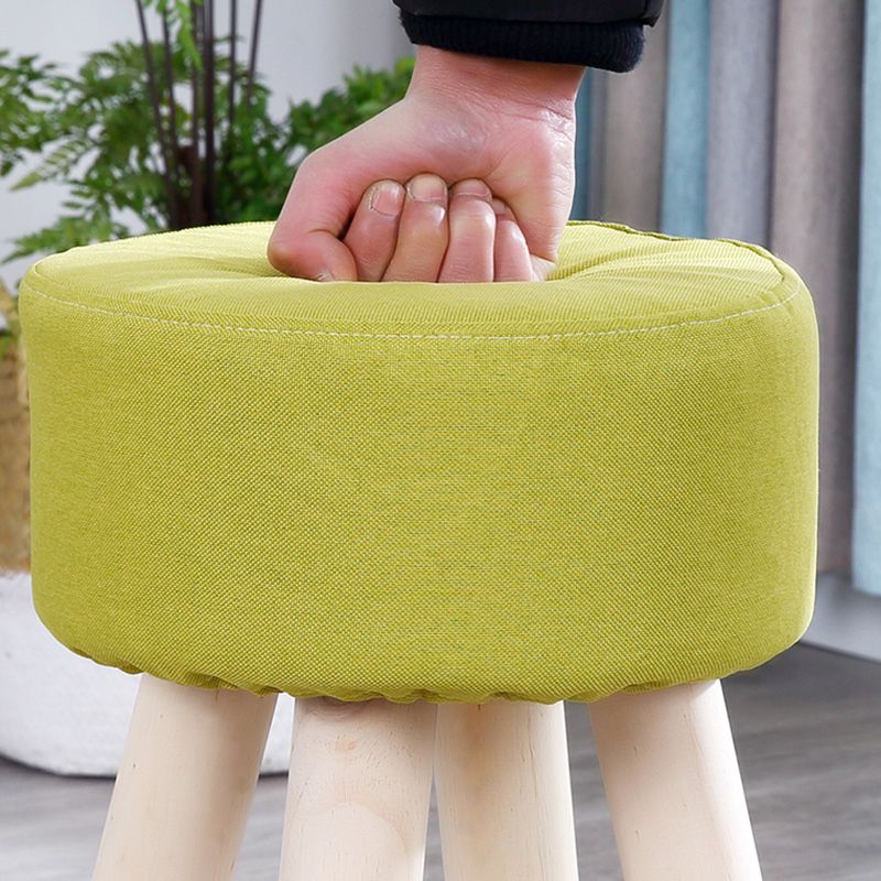 Wool Frame Pouf Stool Contrast Color Round Upholstered Fade Resistant Linen Blend Pouf