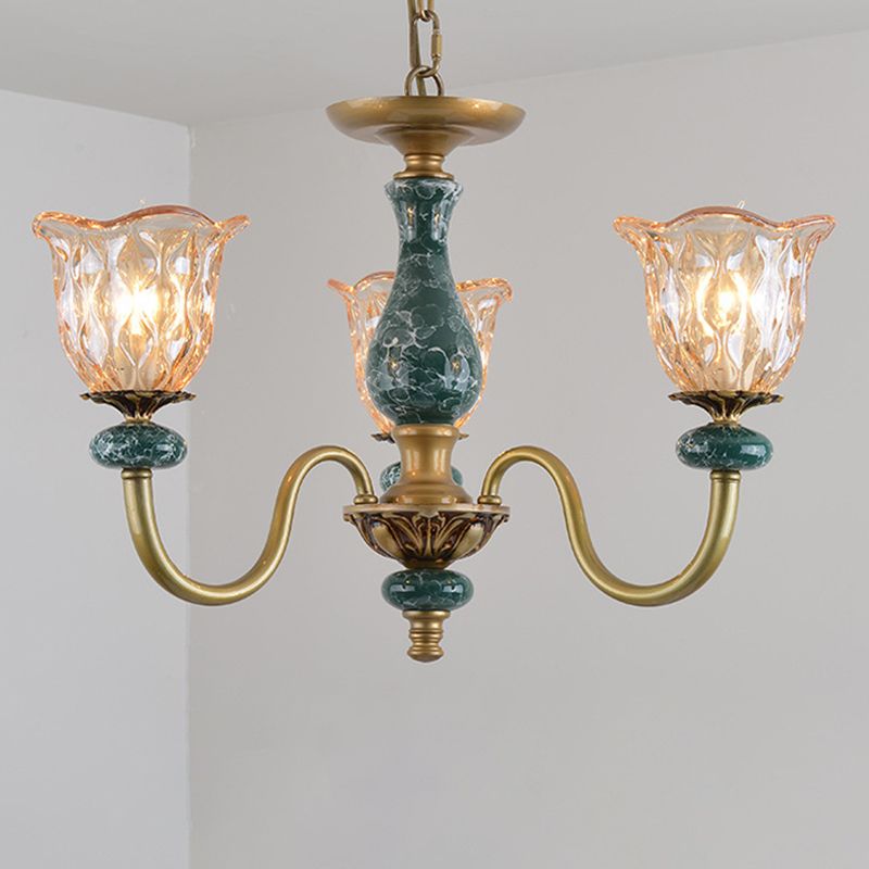 Chandelier pendentif à fleurs de campagne 3/5/6 têtes de suspension en verre bronzé lumière en laiton avec accent en céramique