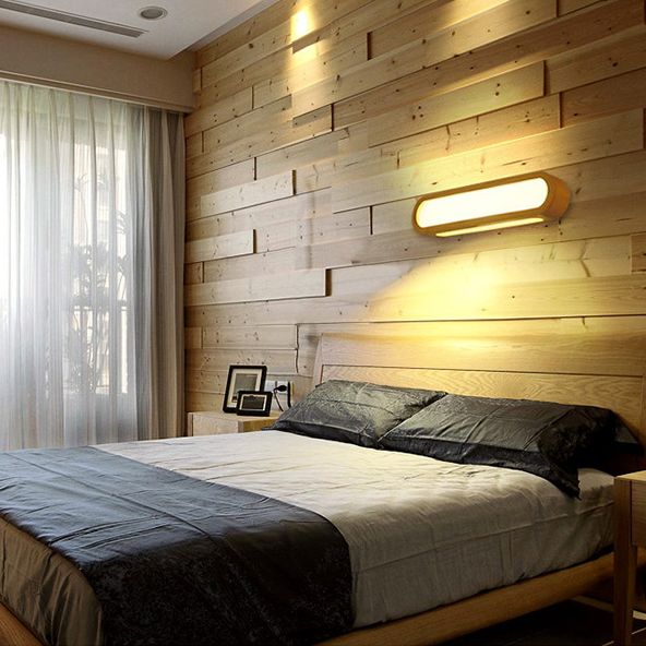 Linear ovale en bois rincier mural simplicité en acrylique LED Vanité murale pour chambre à coucher