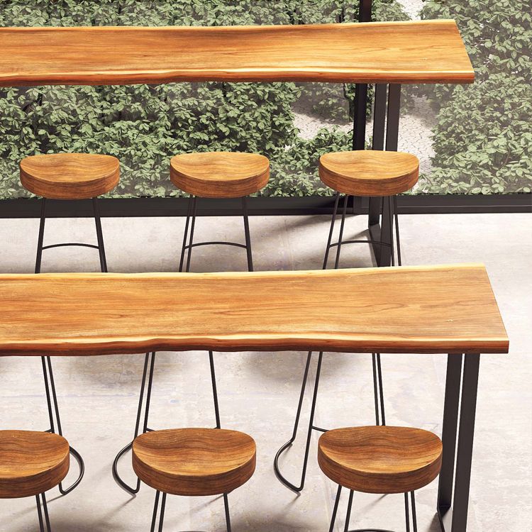 Modern Rectangle Bar Dining Table Wood Sled Bar Height Cocktail Table with Iron Base