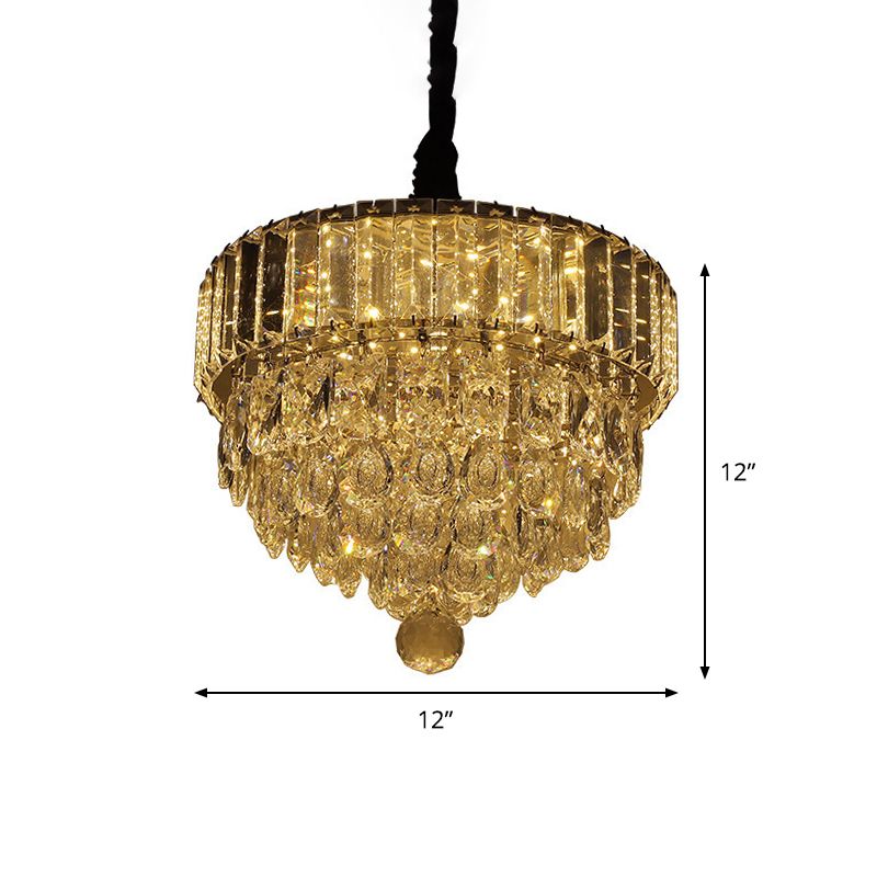 Black LED Drop Pendant Contemporary Clear Faceted Crystal Teardrop Hanging Light Fixture for Dining Room