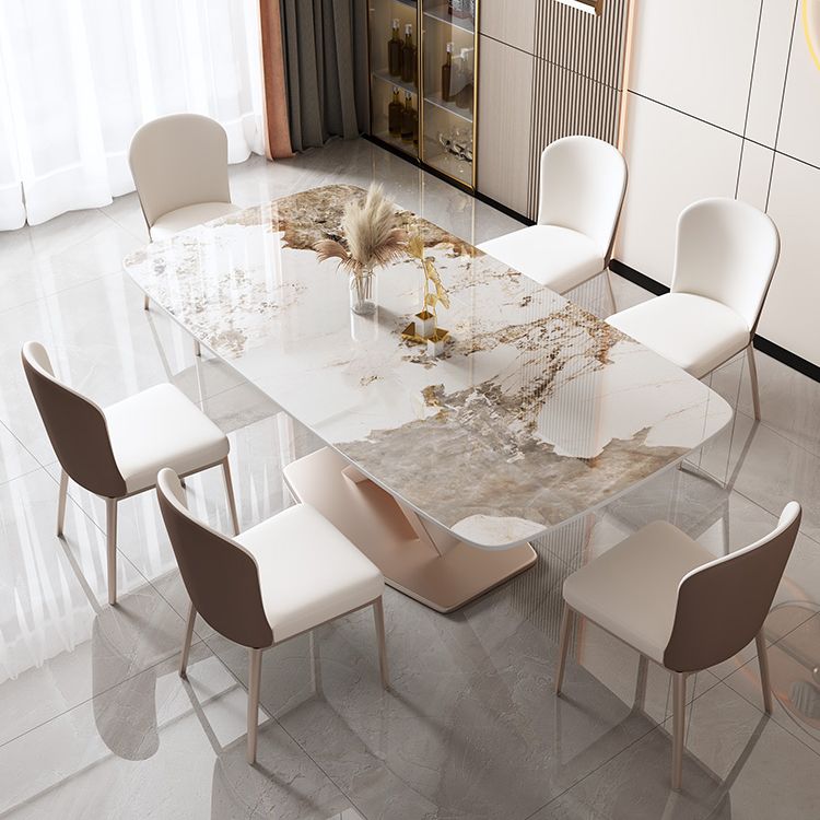Glam Stone Rectangle Dining Table Metal Base for Dining Room