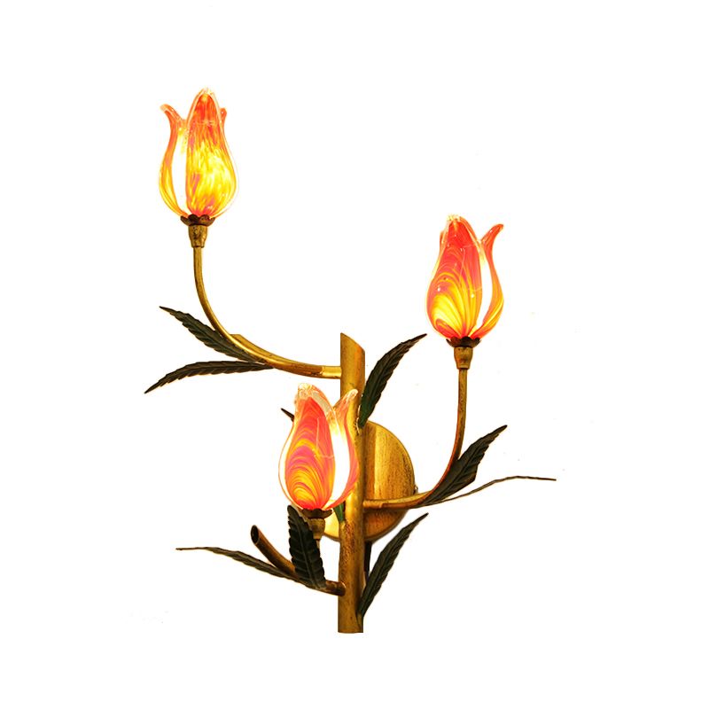 3-Light Wall Lighting Retro Stylish Gradient Pink/Red Glass Tulip Sconce Ideas for Living Room