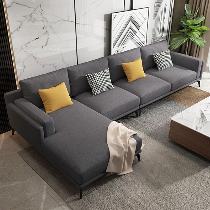 Modern Pillow Back Fabric Sectional L-shape Square Arm Sectional