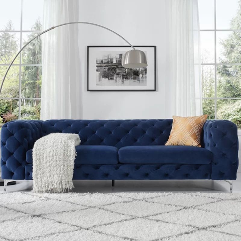 Contemporary Tufted Back Sofa 2/3-Seat Tuxedo Arm with Metal Legs