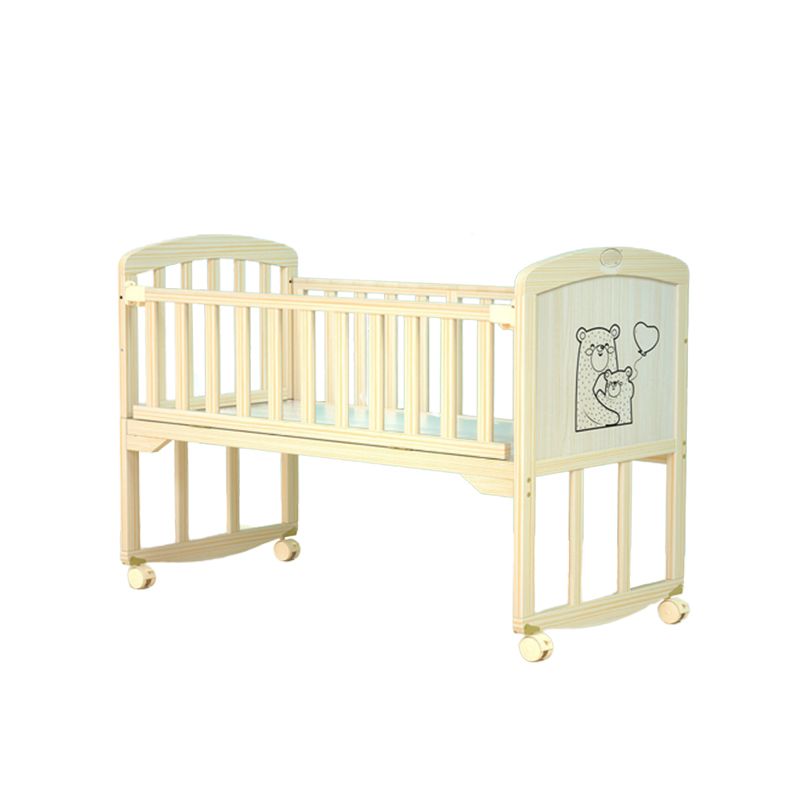 Wood Scandinavian Baby Crib with Guardrail Nursery Crib with Wheels