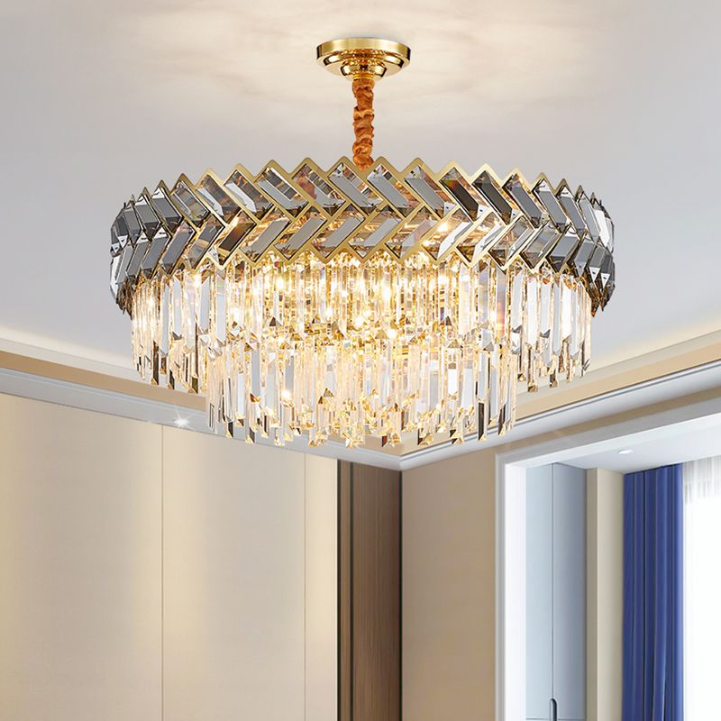Contemporary Round Pendant Light Fixture Crystal Living Room Chandelier in Gold