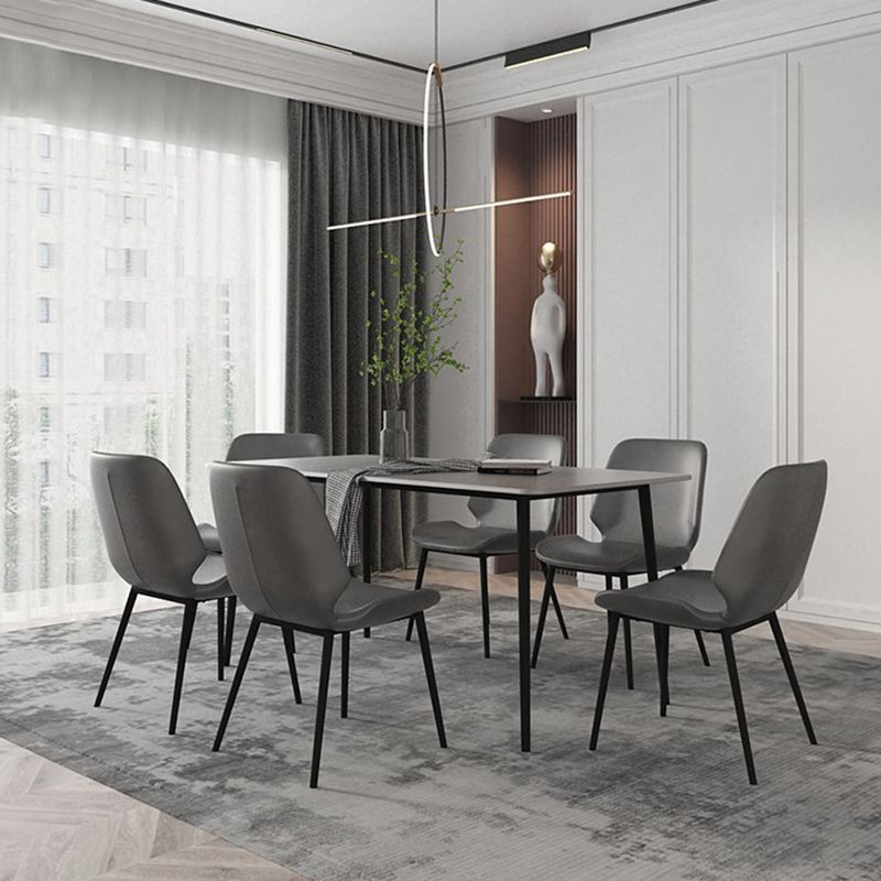 Modern Grey Dinette Set 1/4/7 Pieces Rectangle Dining Table Set with Stone Top