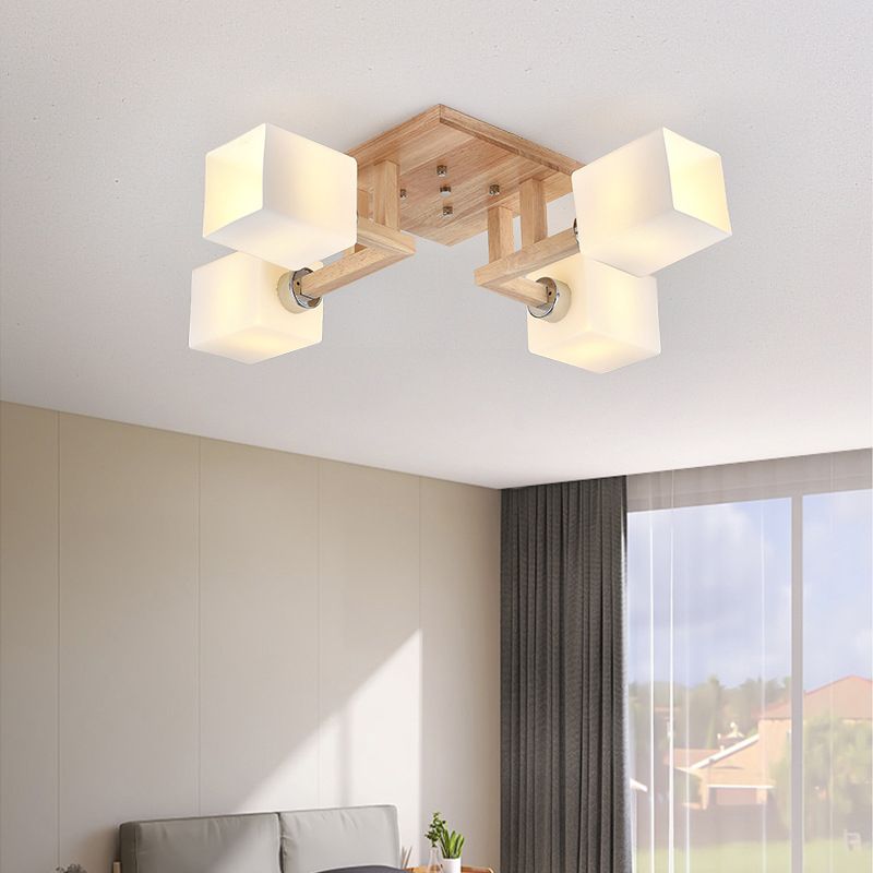 Glass Square Shape Flush Ceiling Light Modern Multi Lights Flush Light Fixtures in Brown