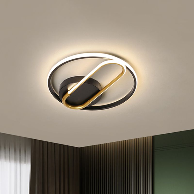 Ring and Oval Metal Ceiling Flush Modernist 16.5"/20.5" Width LED Black Flush Lighting Fixture in Warm/White Light