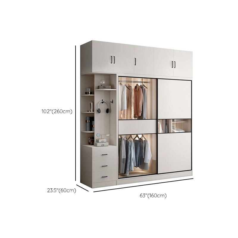 White Colour Wooden Wardrobe Cloth Rod Included Wardrobe Closet with Sliding Doors