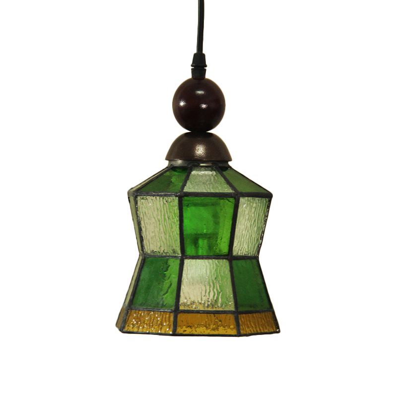 1 Light Geometric Pendant Tiffany Style Green Frosted Glass Hanging Light Fixture for Bedroom