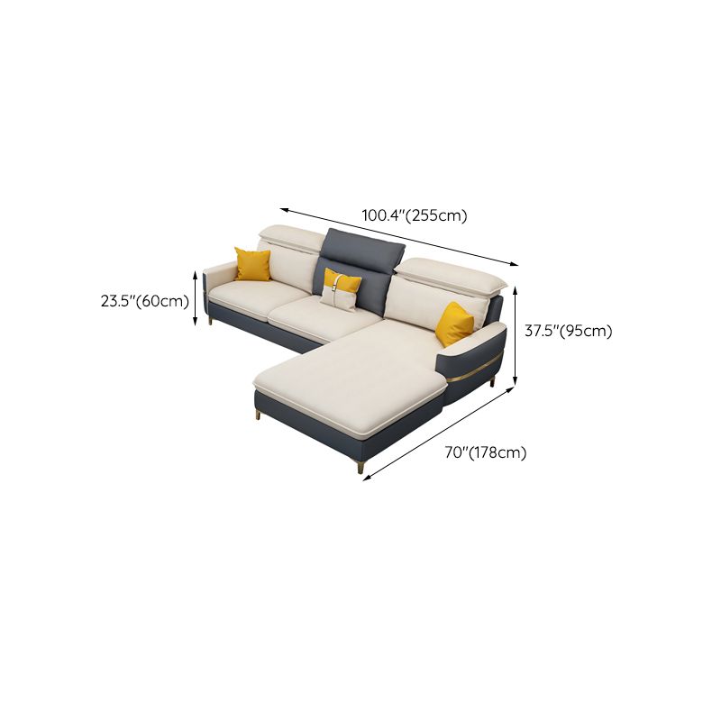 Glam Sectional Sofa Beige Leather Sectional with Bostol Pillows