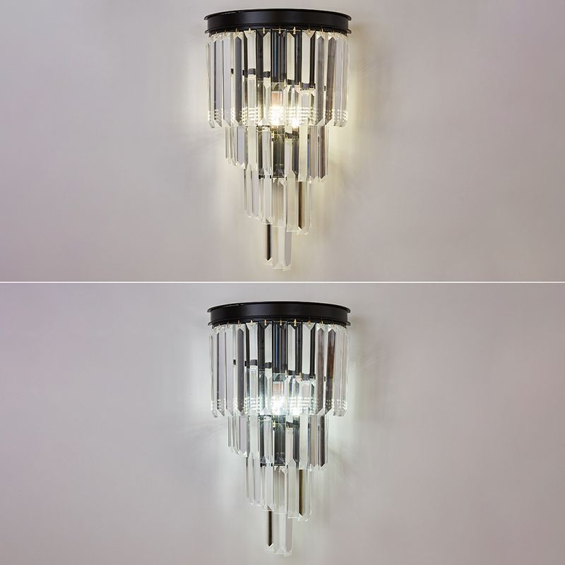 Moderne Stil abgestufte Wandleuchte klarer Kristall 1-Licht-Wandmontage Licht in Schwarz und Gold