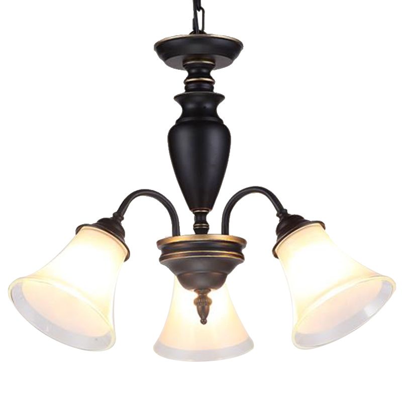 Black Tapered Pendant Lighting Traditional Frosted Glass 3/6/8 Lights Living Room Chandelier