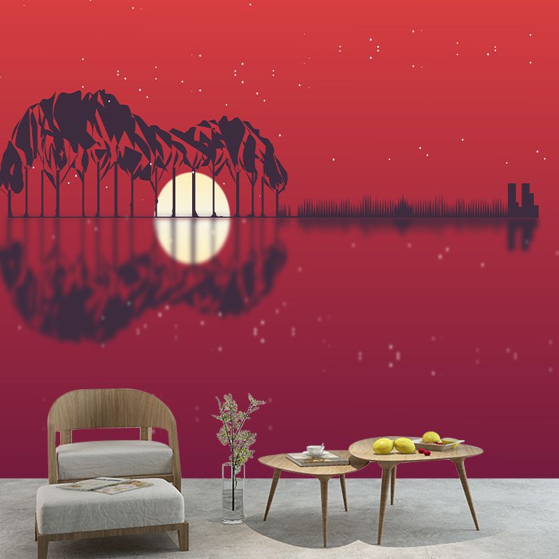 Guitar Musical Instrument Illustration Wall Covering for Sleeping Room, Waterproofing
