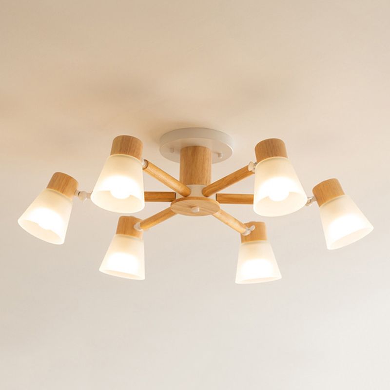 3/6/8-Light Modernism Beige Flush Mount Lighting Shaded Wooden Ceiling Light