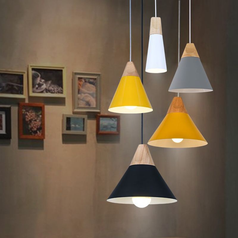 Polished Aluminum Macaroon Style Hanging Lamp 1-light Wooden Simplicity Lighting Fixture with 47" Adjustable Suspension Wire