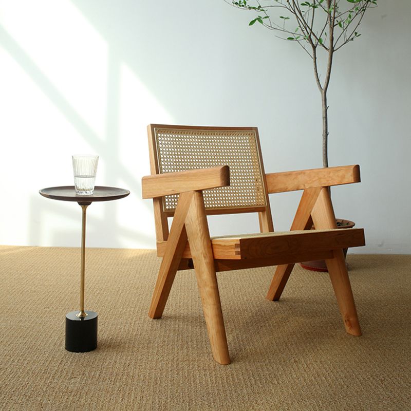 Woven Back Lounge Chair Basic Four Leg Solid Wood Chair with Cushion