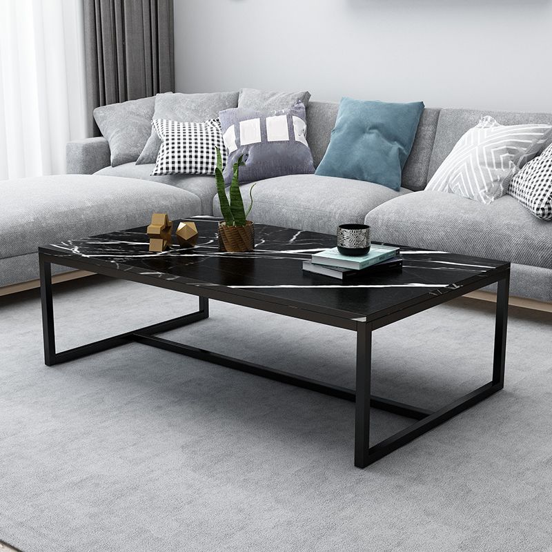 17.7" Tall Modern Steel Trestle Base Rectangular Wood Top Coffee Table