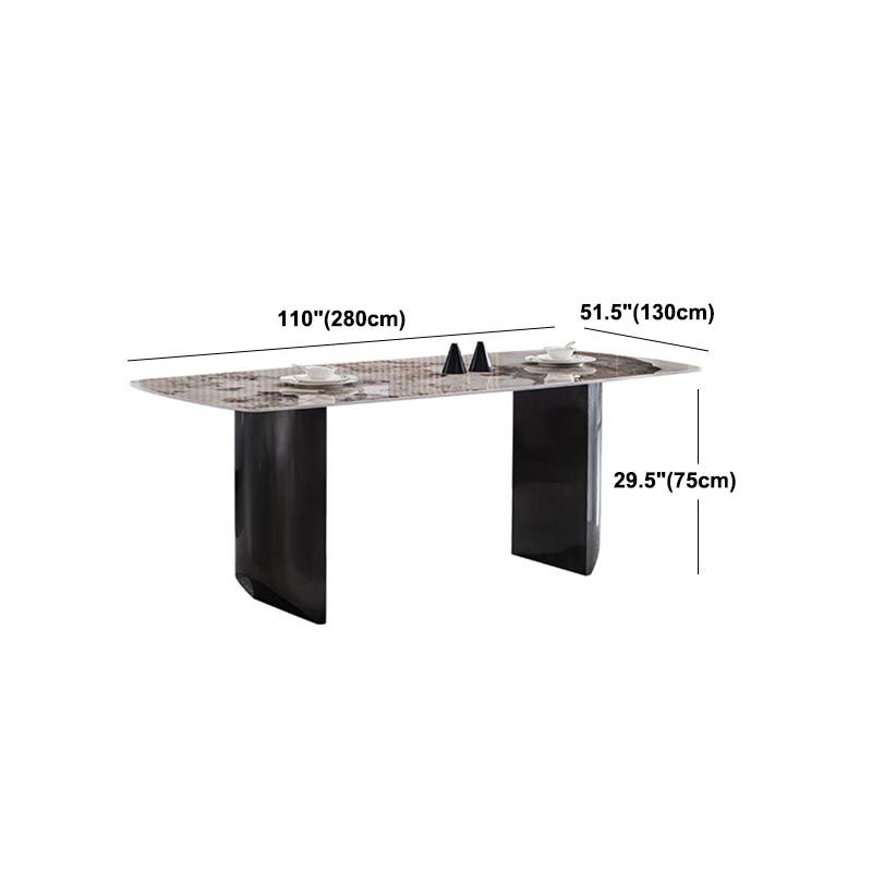 Modern Black Base Dinner Room Kitchen Table Rectangle Stone Dinette Table