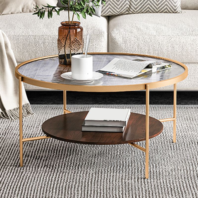 Glass Top 4 Legs Coffee Table Modern Round Cocktail Table in Black/Gold