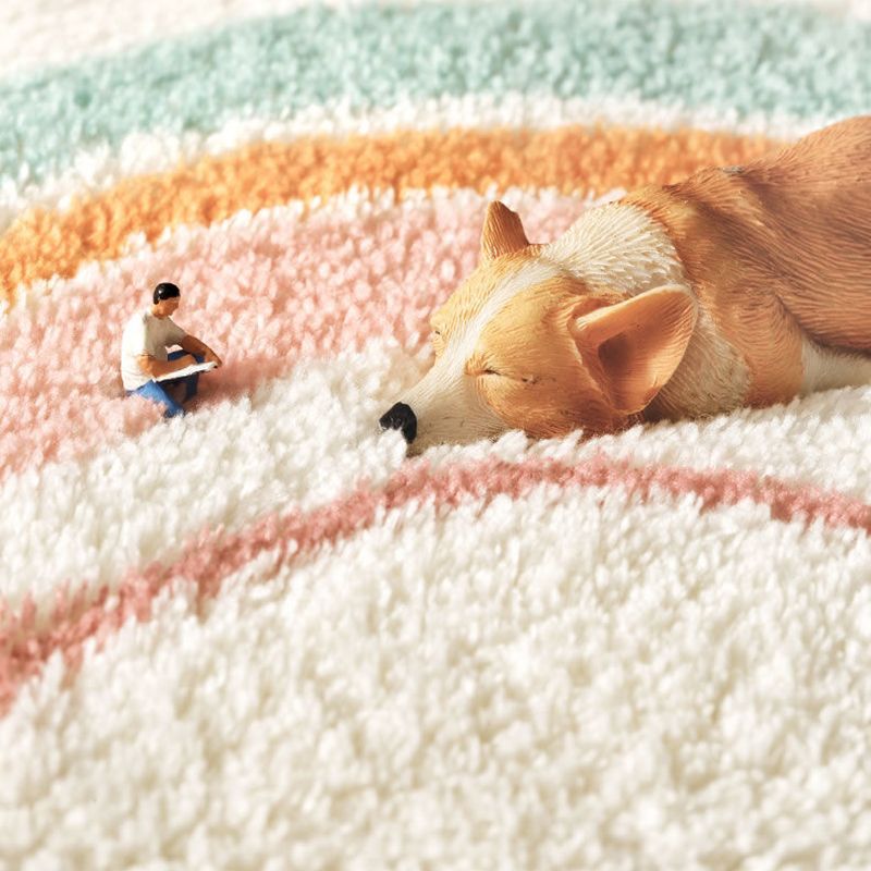 Beige Rainbow Carpet Polyester Simple Carpet Stain Resistant Carpet for Living Room