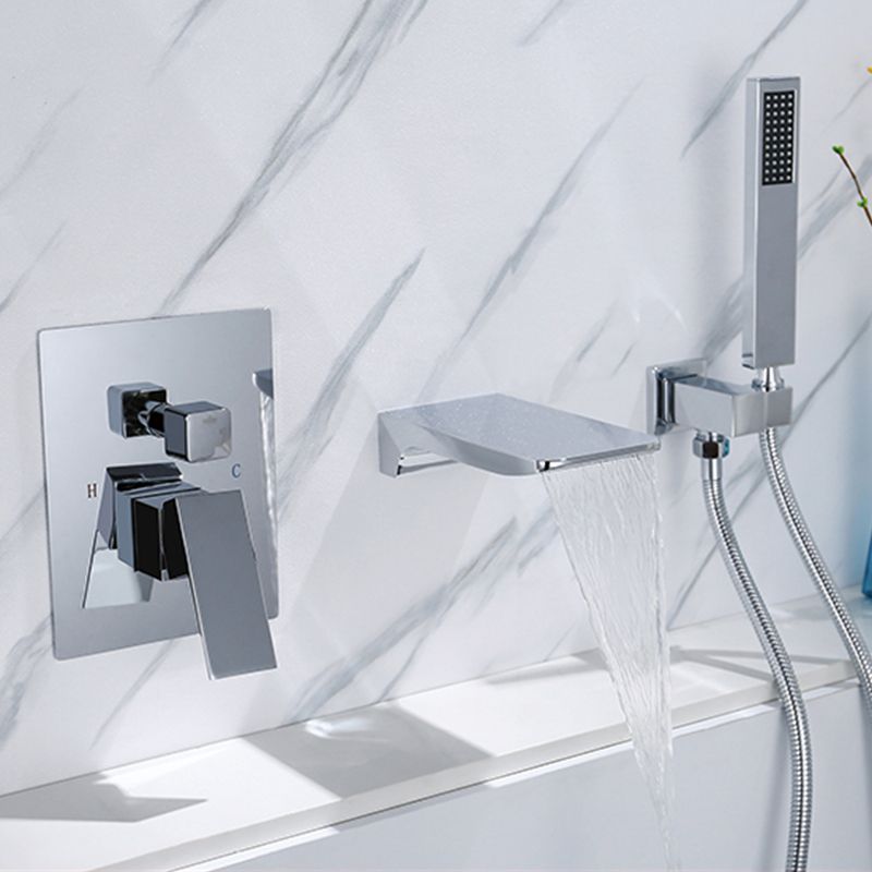 Modern Wall Mounted Metal Tub Filler Low Arc Bathroom Faucet