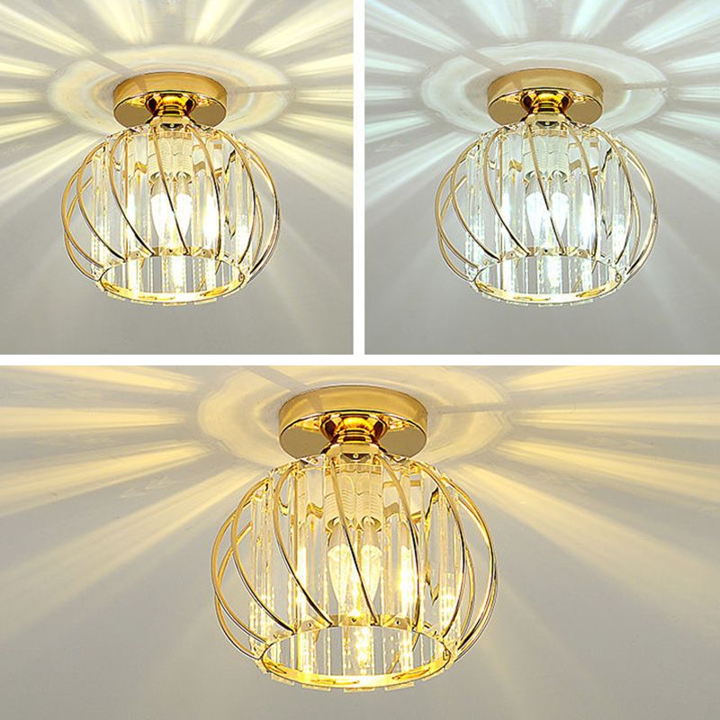 Modernism Ceiling Lighting Single Light Flush Mount Fixture with Crystal for Corridor