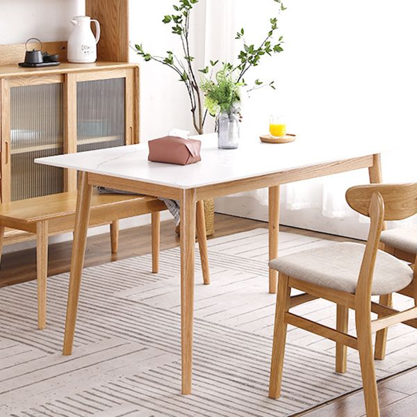 Mesa de comedor de piedra sinterizada moderna Mesa rectangular con madera maciza de cuatro patas
