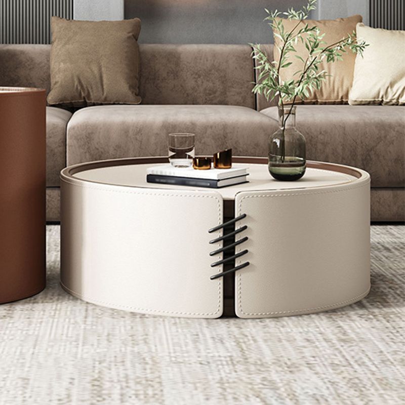 Modern Drum-shaped Base Design Wood with Storage Space Coffee Table