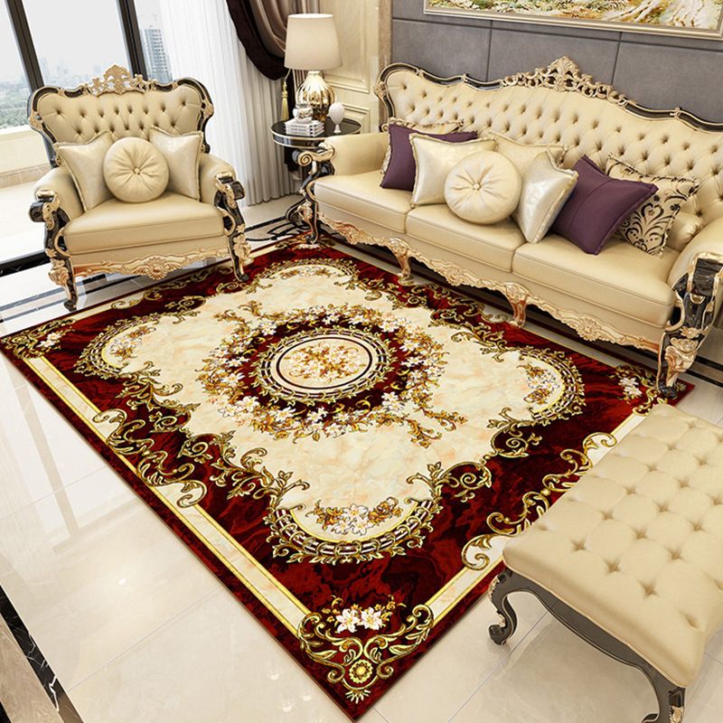 Stylish Traditional Carpet Medallion Print Polyester Area Rug Anti-Slip Area Rug for Home Decor