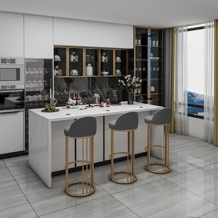 Glam Armless Backrest Counter Stool Iron Restaurant Bar Stool with Cushion and Pedal