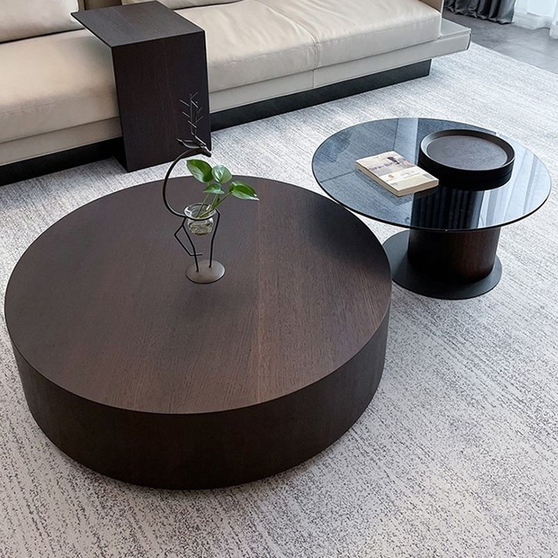 North European Round Coffee Table Wood 1 Cocktail Table with Drawers
