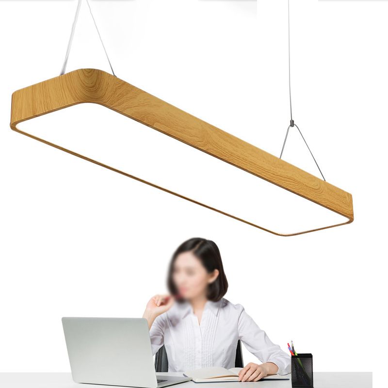 Wood Rectangle Led Pendent in Modern Style 45W Led Suspended Lights for Office Conference Room