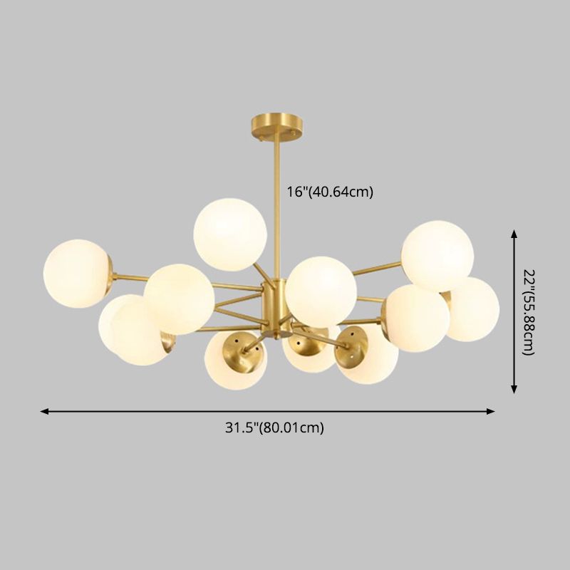 Post-Modern Metal Hanging Chandelier Light Glass Shade Ceiling Chandelier in Gold for Living Room