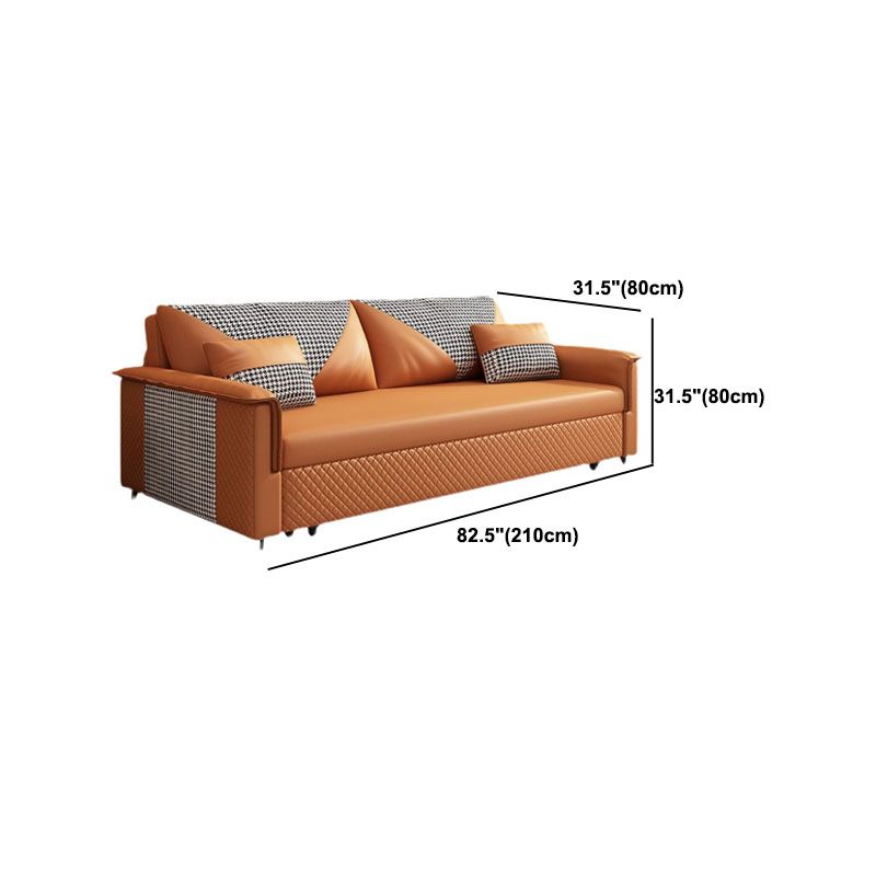 Modern Pillow Top Arm Sofa Bed Faux Leather Sofa with Storage